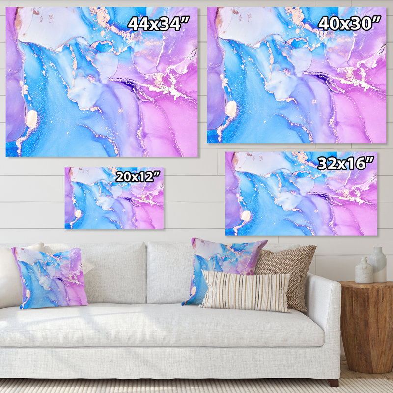 Marbre bleu et violet abstrait II - peinture sur toile, Toile tendue, H 24 po x l 32 po