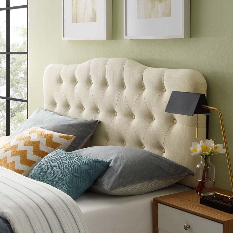 Tête de lit tapissier capitonnée avec des boutons Copper Grove de Modway, Double, Ivoire