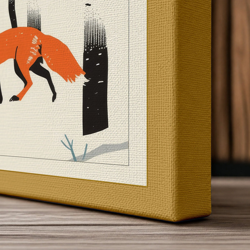 Fox in Winter Woods Scandinavian - Wrapped Canvas, 18x12 - 45.7 x 30.5 cm, Ochre Border