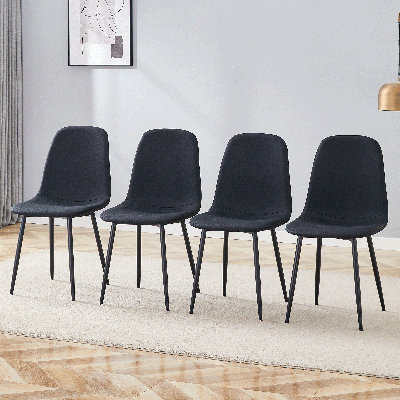Chaise de luxe simple - ensemble de 4 chaises de salle à manger en lin et coton noir à haute résilience avec pieds en métal.