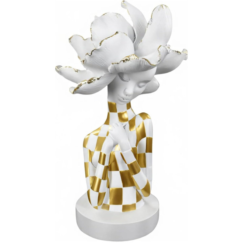 Sculpture femme africaine blanche et dorée