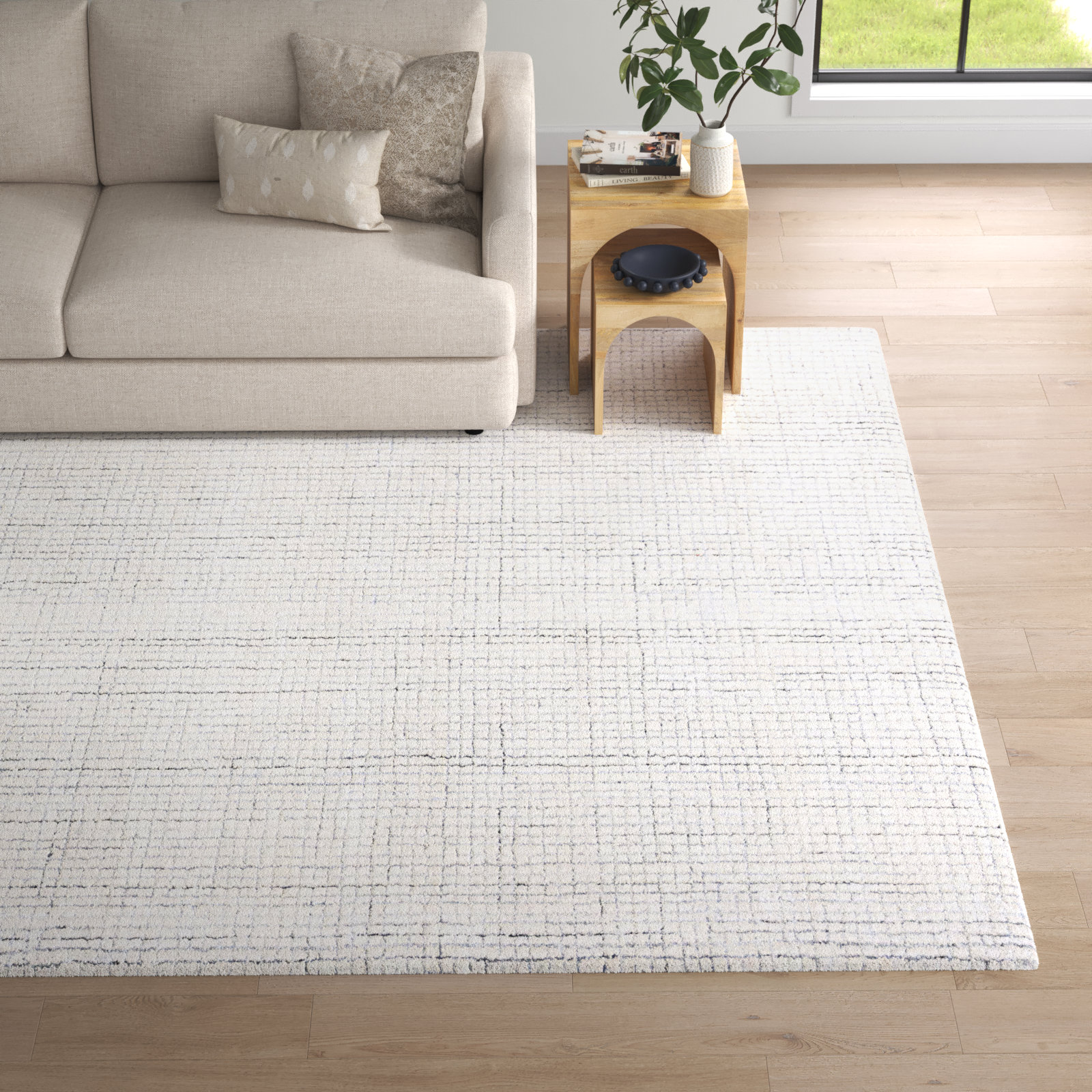Rowe Ivory Grey Hand-Tufted Abstract Rug, Rectangle 8' x 10'