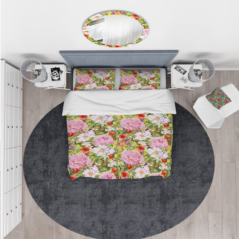 Ensemble de housse de couette designart botanique, Housse de couette très grand + 2 taies décoratives