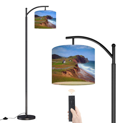 Arc Floor Lamp with Adjustable Lampshade Coastal Canada Standing Lamp 3 Color Temperatures Dimmable Tall Pole Lamp with Foot Switch for Bedroom