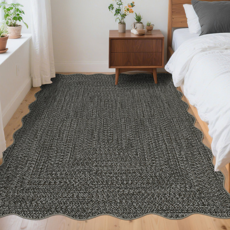 Farmhouse Scalloped Rug Washable Rug with Non Slip TRP Backing, Low Pile Non Shedding Rustic Carpet, Soft Thin Foldable Printed Mat for Living Room Bedroom