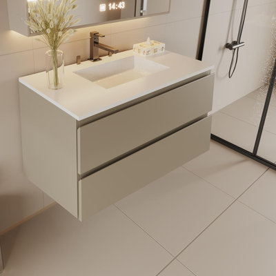 31" Wall-Mount Bathroom Vanity Set – Modern Floating Vanity with Soft-Close Drawers,  One-Piece Sink Top, Roma Clay
