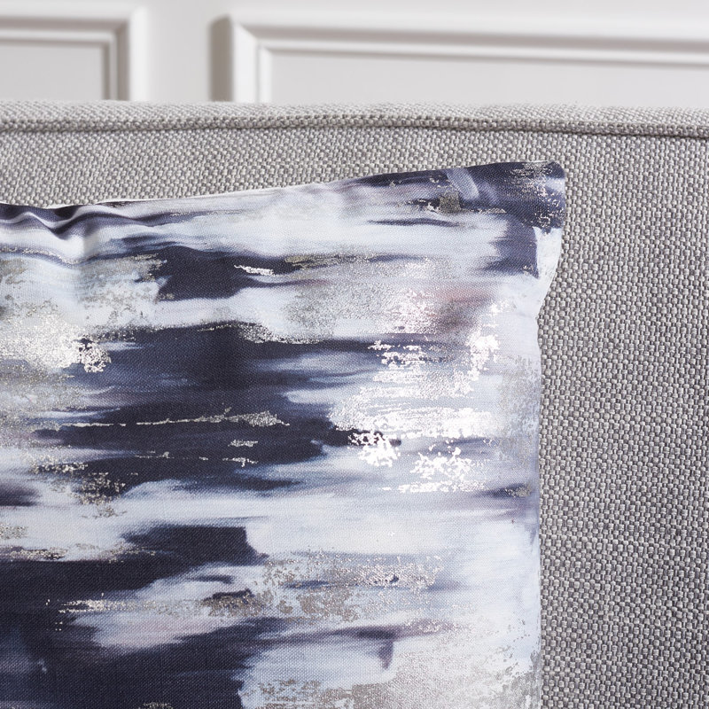 Andrine Abstract Reversible Throw Pillow, Navy/Silver