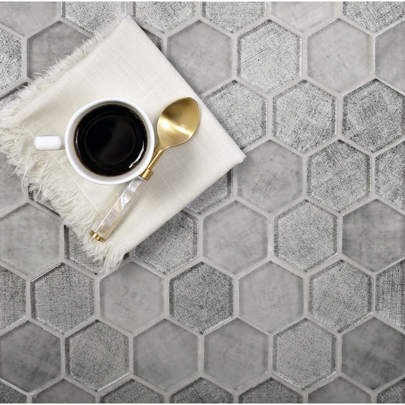 1.9" x 1.9" Glass Hexagon Mosaic Tile, Dark Gray