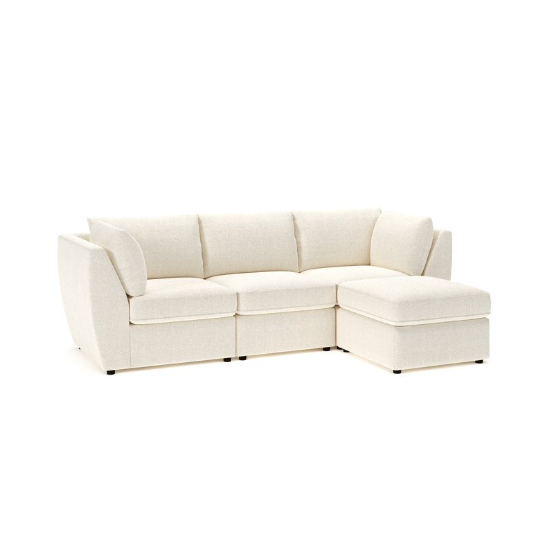 Canapé modulaire rembourré avec repose-pieds 4 pièces Caldwell, Perle Davis