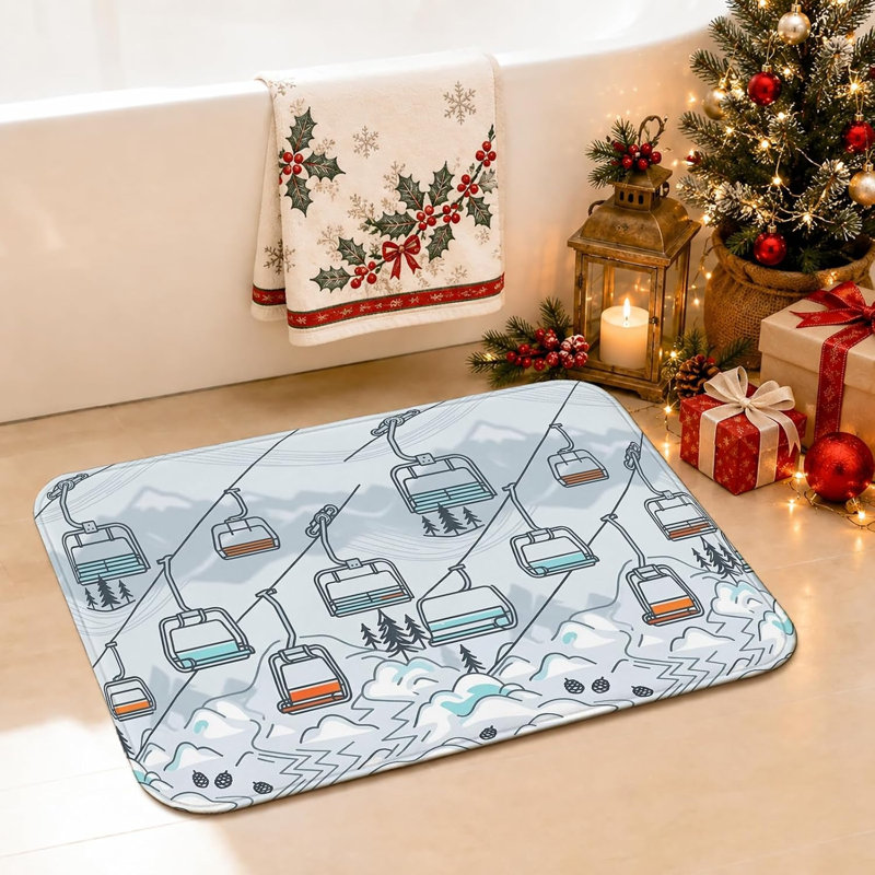 Tapis de salle de bain à thème de ski d'hiver, 24 x 36 po, Single- 35.43" L x 23.62" W