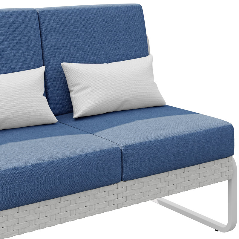 Canapé d'extérieur en aluminium et osier avec coussins et coussins, Blue, White