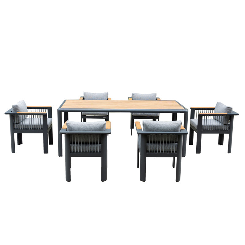 Patio Dining Set with Rectangular Table, 7 Pieces: Table, 6 Chairs