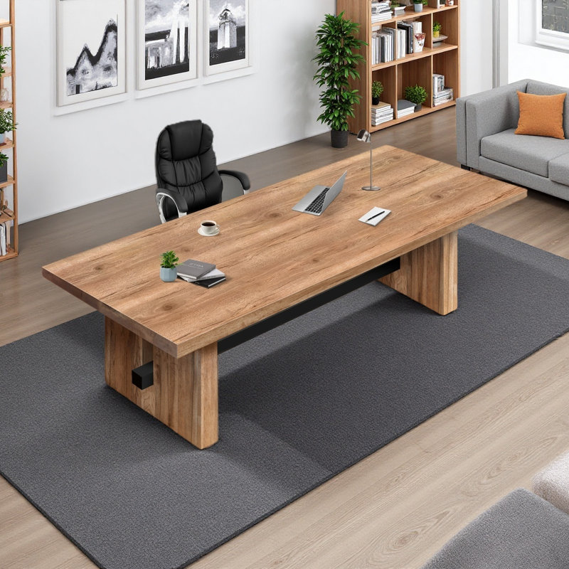 Bureau en bois massif de style industriel avec fauteuil ergonomique réglable noir, bureau de direction Modern Home