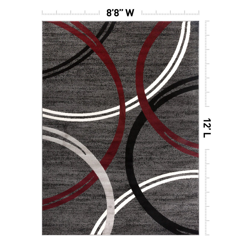Tapis à motif géométrique Arnaldur, Rouge, Rectangle 8 pi 8 po x 12 pi