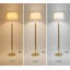 Lampe sur pied de 63 po en bois avec abat-jour en lin, grande lampe sur pied avec accents en aluminium brossé doré pour le salon et la chambre à coucher