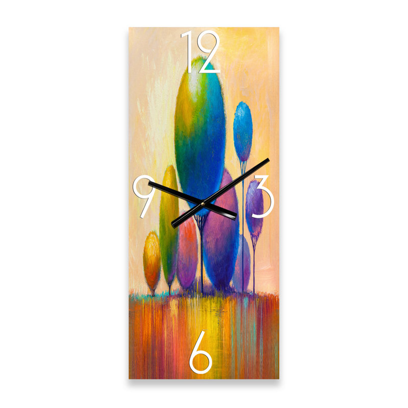 Horloge murale moderne et arbres colorés colorés, Grand