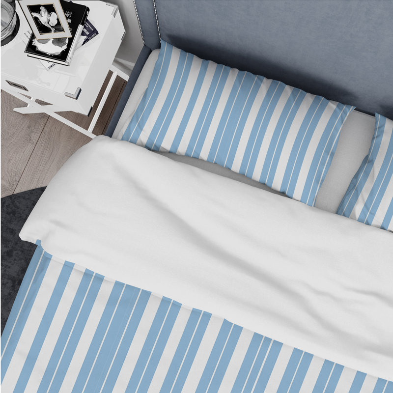 Ensemble de housse de couette transitionnel bleu bébé blanc et blanc II, Housse de couette simple et deux taies décorative
