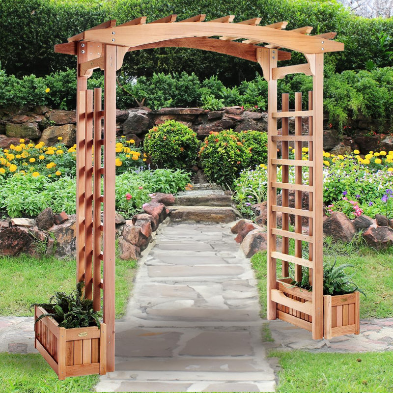 Cedar Wood Pagoda Arbor with Planter Boxes