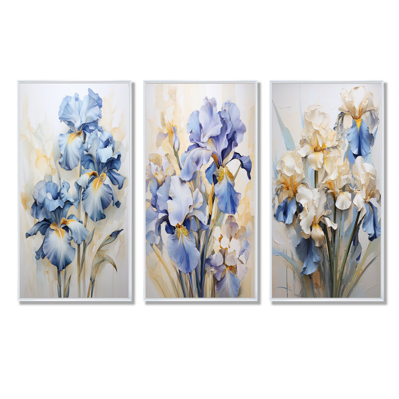 Minimalisme Irises Melody - Ensemble de salon mural 3 pièces Irises, Cadre flottant blanc, H 28 po x l 36 po