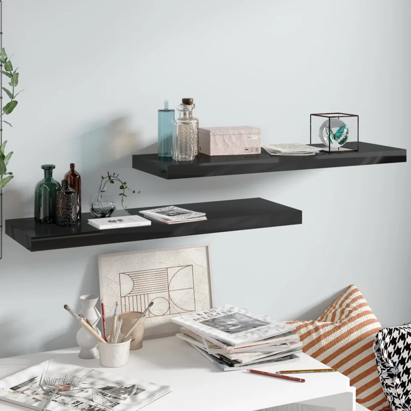 Arson 2 Piece Floating Shelf, Black, 3.8cm H x 23.5cm W x 80cm D