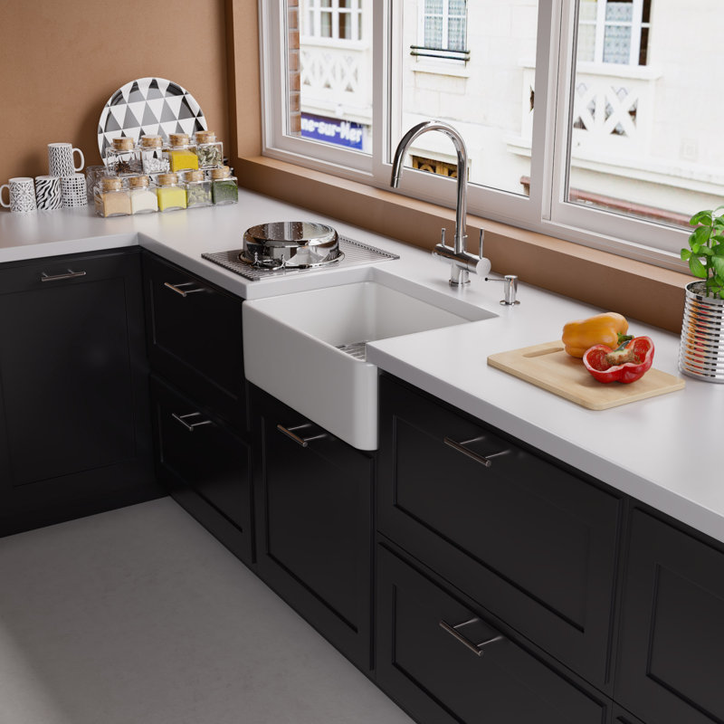 23.375'' L Single Bowl Fireclay Kitchen Sink, White