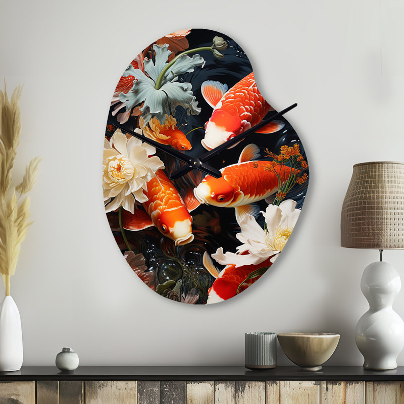Asian Art Infinite Koi I - Pear Shape Large Orange Wall Clock Sculpture, Small