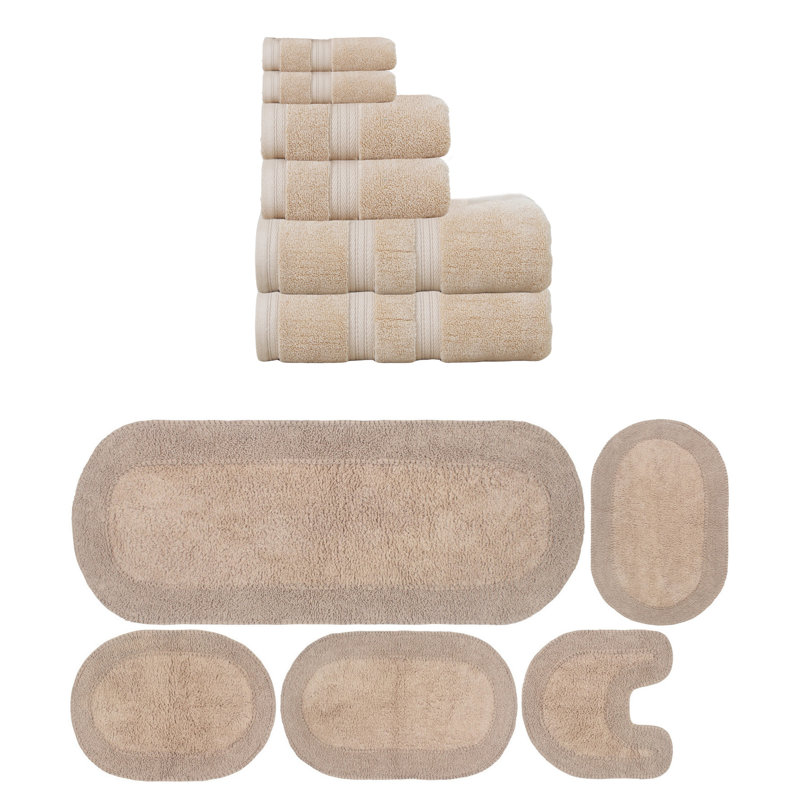 Brunk Collection 100% Soft Cotton 6 Pc Towel Set & 5 Pc Bath Rug Set, (Set of 11), Linen