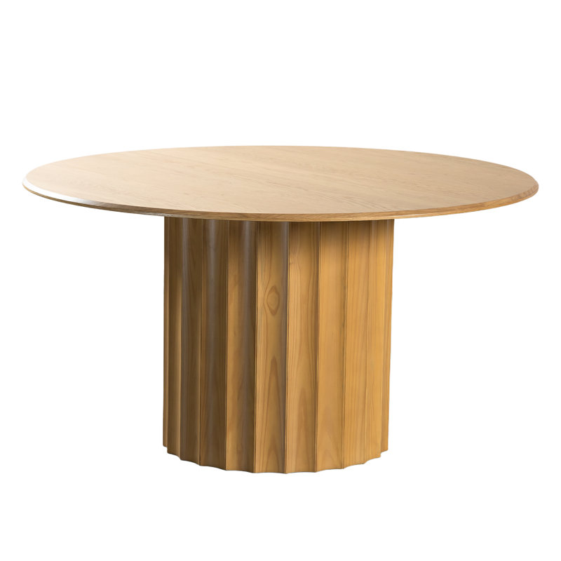 Solid Wood Dining Table Round Pedestal Kitchen Table, Oak, 30”H x 60”L x 60”W