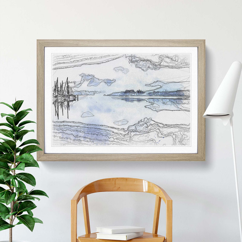 Boats Upon Lake Constance in Abstract - Picture Frame Graphic Art Print, 62cm H x 87cm W x 2cm D, Oak Framed