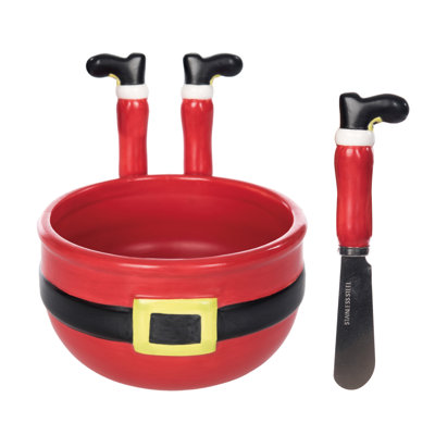 Bol de trempette en céramique avec épandeurs pour le service de Noël, décoration de table rouge de 16,6 oz, parfait pour une utilisation à l'intérieur, idéal pour les cadeaux et les cadeaux d'hôtesse, bols de service des Fêtes