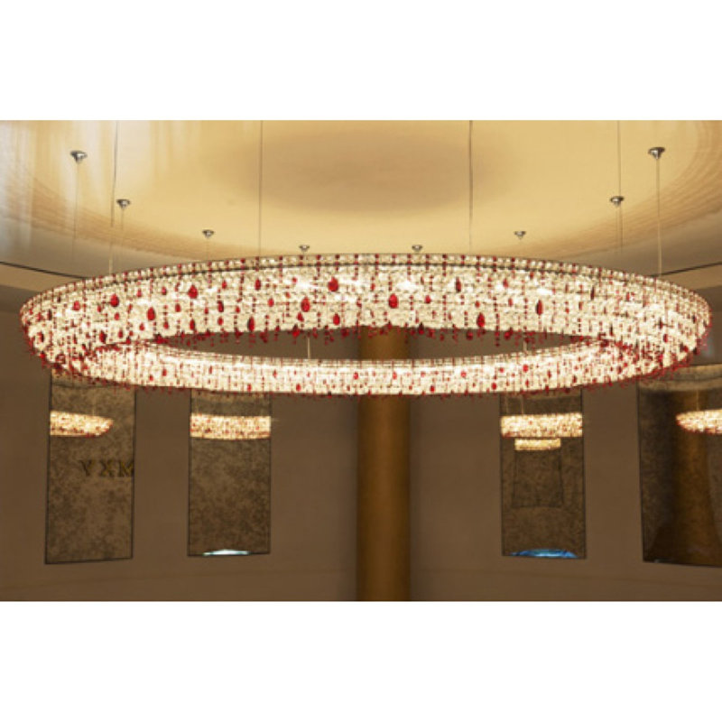 Lustre suspendu en fer 12 lumières, Laiton, H 20 po x l 120 po x P 120 po, Transparent