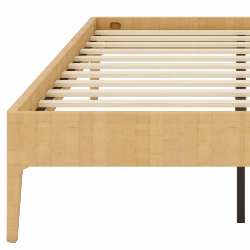 Modern Wood Platform Bed Frame with Wood Slats & Reliable Metal Support, Natural