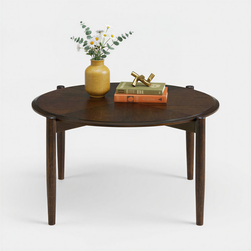 Vaenfila Round Wood Mid-Century Modern Coffee Table, Mahogany