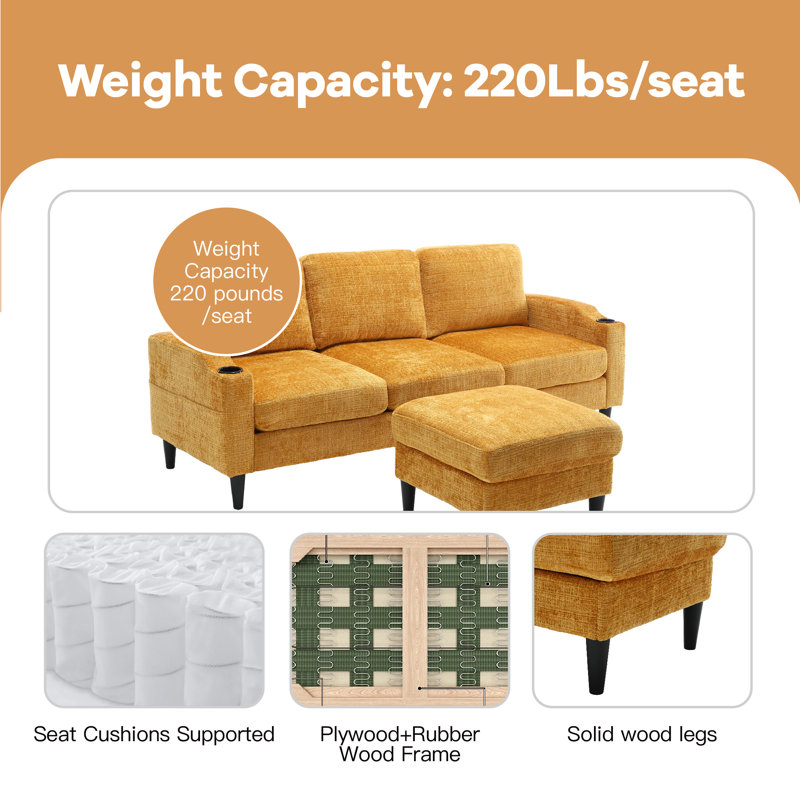 Canapé modulaire 2 pièces Adylynn, Polyester jaune