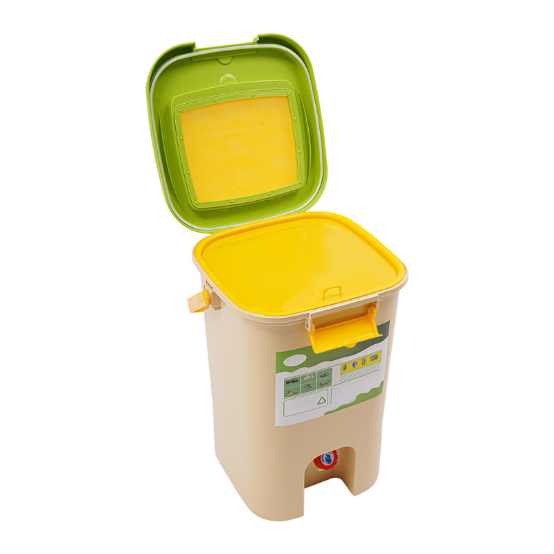 Composteur de cuisine de 21 L en polypropylène de qualité alimentaire, avec double couvercle et robinet, anti-odeurs, idéal pour balcon, jardin ou potager.