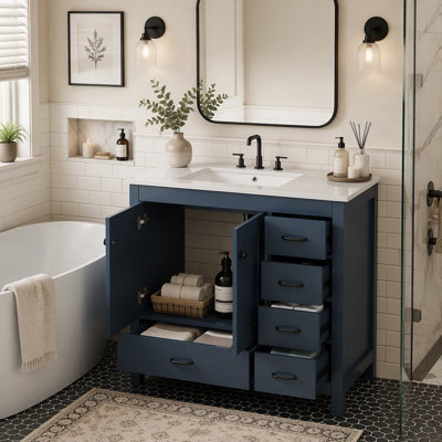36" Bathroom Vanity with Sink, Freestanding Storage Cabinet with Doors and Drawers