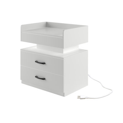 Nightstand with LED Strip Light, Large Storage Space, Suitable for Bedside Table, Coffee Table, Sofa Side Table or End Table for Study Desk