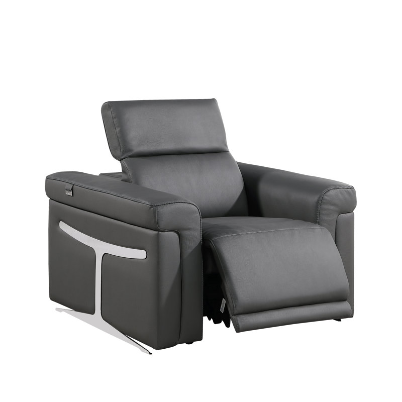 Doniece Top Grain Italian Leather Power Recliner, Dark Gray