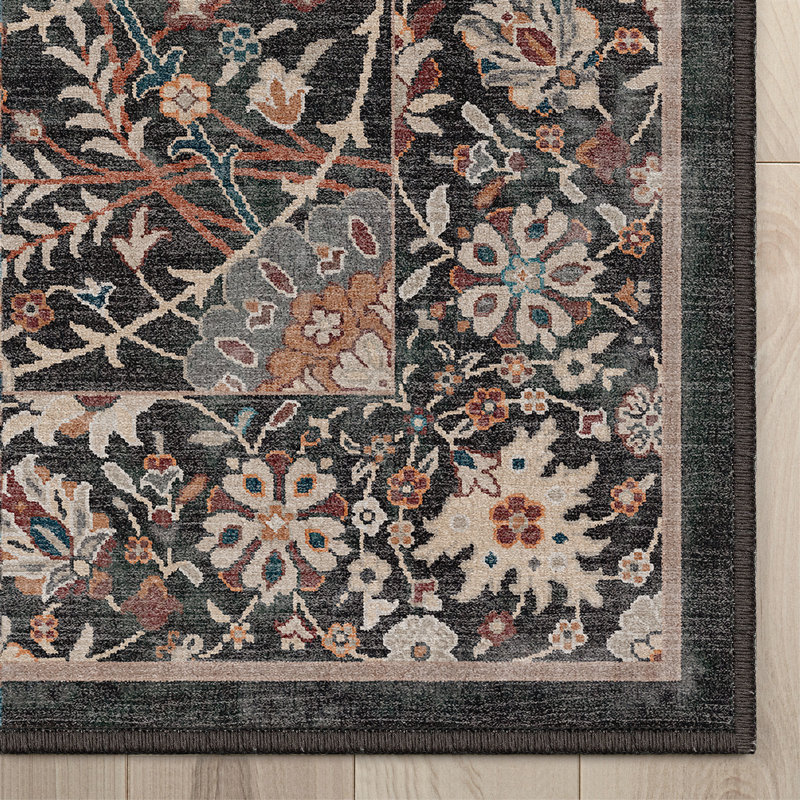  Tapis à motif floral oriental Asha, Tapis de couloir 2 pi 3 po x 7 pi 3 po