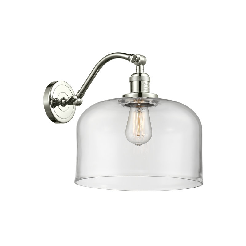 Applique murale 1 lumière 12 po Bell, Ampoule à DEL rétro de 6 watts, Clair, Nickel poli