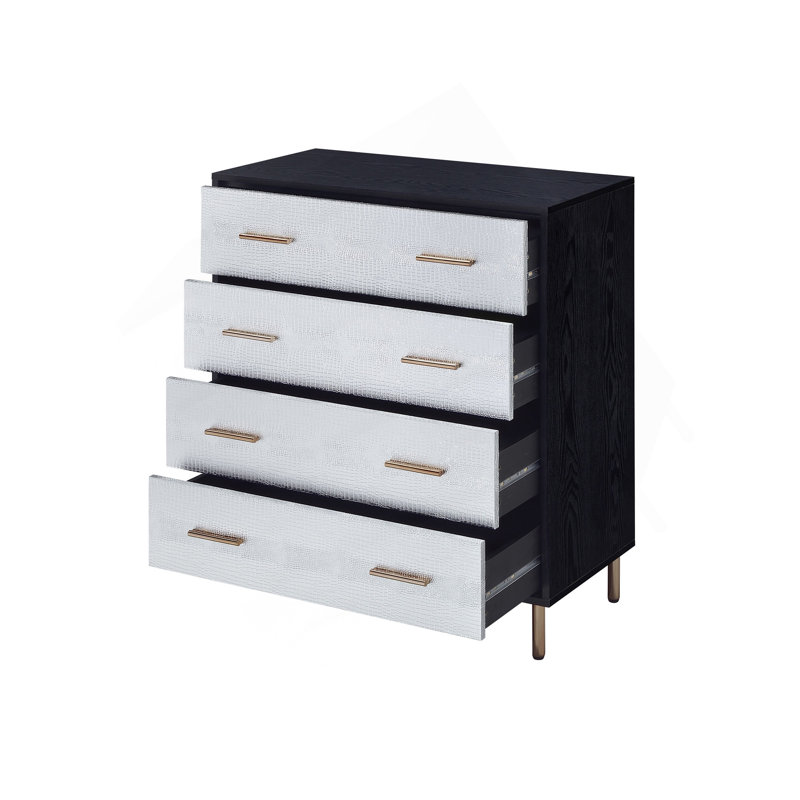 Commode 4 tiroirs noire et argentée