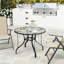 Table de patio ronde de 38 po avec trou pour parasol, table de salle à manger d'extérieur en verre trempé, cadre en métal résistant aux intempéries pour le jardin, la terrasse, la cour, noir