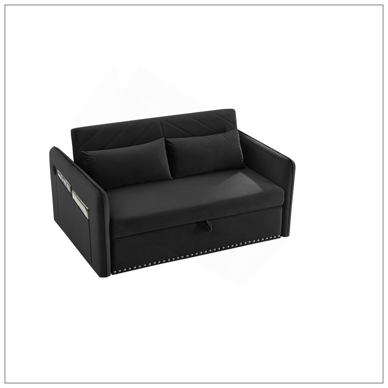 Canapé-lit avec port USB, dossier réglable 3 en 1, lit escamotable, 2 coussins lombaires et poche latérale, canapé convertible en velours doux pour le salon et la chambre à coucher