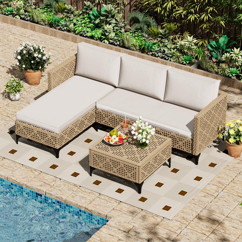 3 Pieces All Weather Wicker Rattan Sectional Sofa