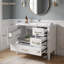 Meuble-lavabo de 30 po avec lavabo en céramique, porte à fermeture en douceur avec tablette intégrée, tiroir profond, tiroir standard, grand tiroir diviseur, grande armoire de rangement pour la salle de bain, design moderne et fonctionnel