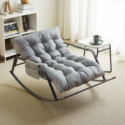 Modern PU Upholstered Gliding Rocking Chair with Boucle Fabric, Rocking Chair for Living Room & Bedroom by Ebern Designs