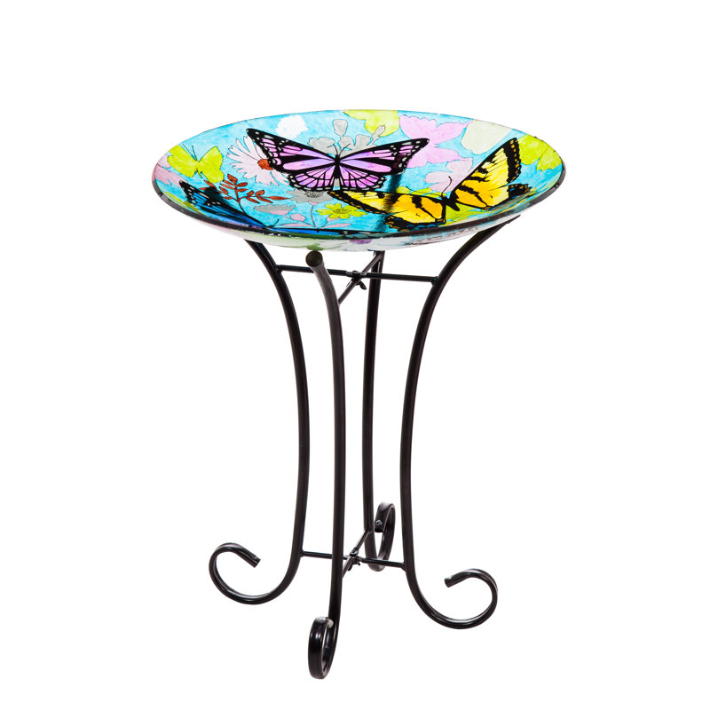 Bain d'oiseaux en verre Lahziri, Bleu, l 16 po x P 16 po
