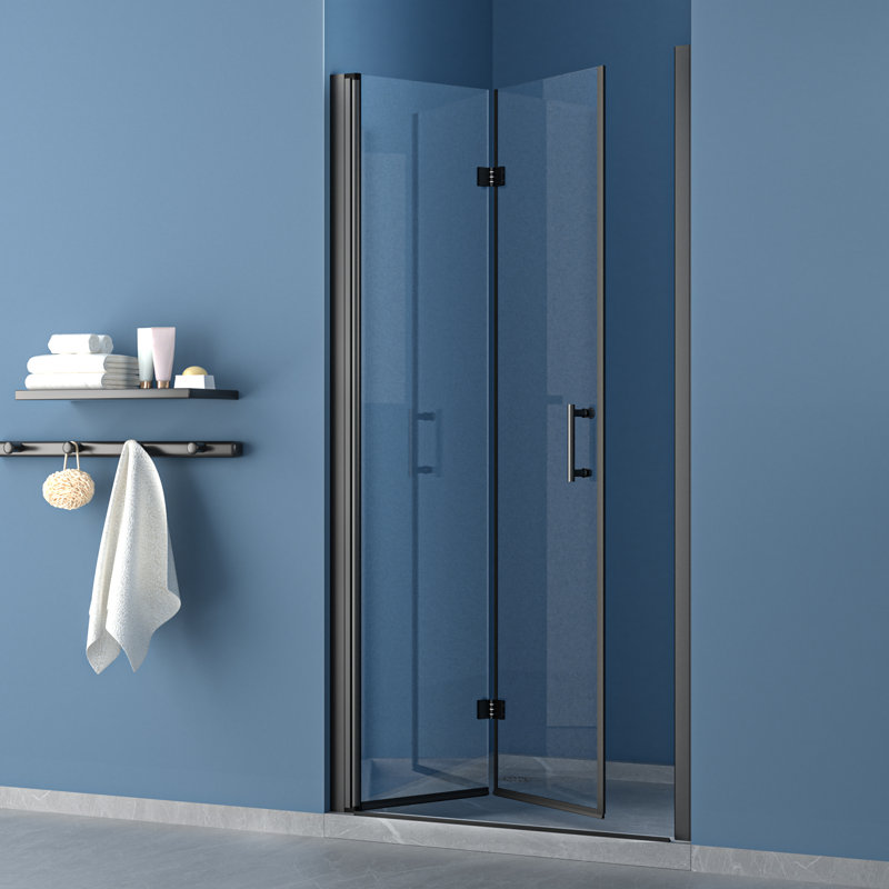Porte de douche pliante en verre sans cadre 36 po x H 72 po, Noir mat, 30"W x 72"H