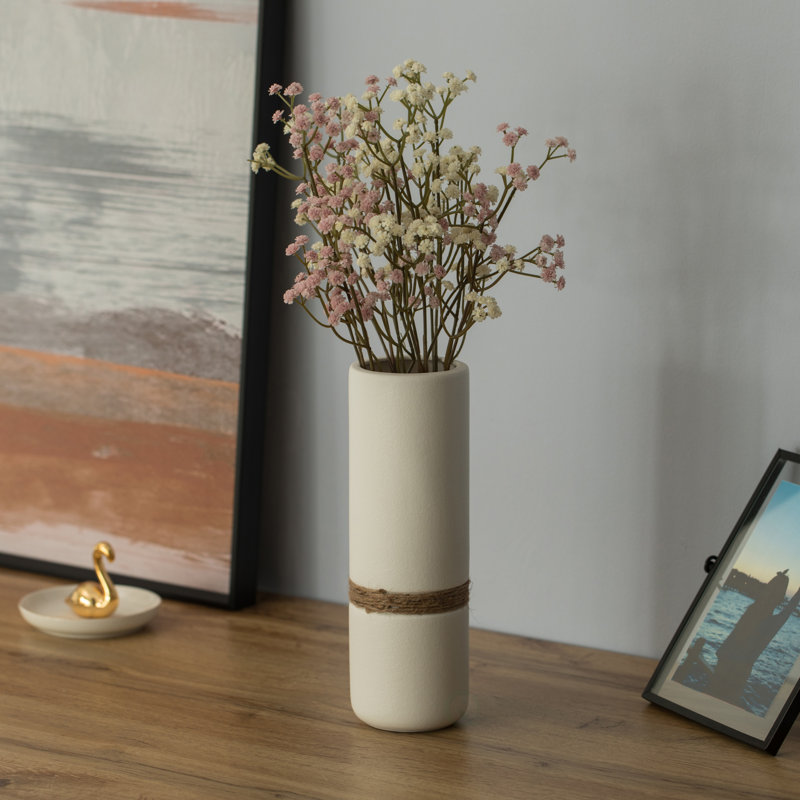 Vase de table en céramique Bequette, H 11 po x l 3,5 po x P 3,5 po, Blanc