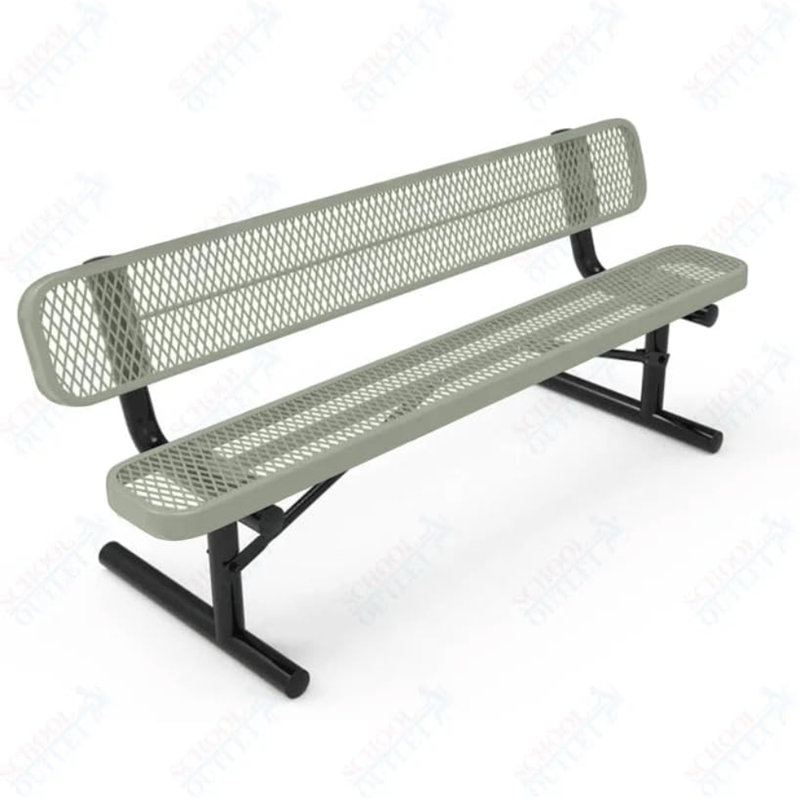 Banc d'extérieur portatif robuste en métal enduit de plastique de 4 pieds avec dossier | Idéal pour les complexes sportifs, les parcs et les écoles - Brun clair avec dossier